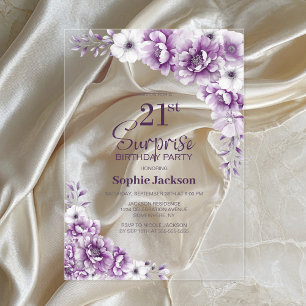 Invitations En Acrylique Soirée florale rose stylée Surprise 21e anniversai