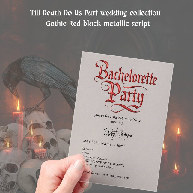 Invitations En Acrylique soirée gothique de bachelorette - Script métal rou (Créateur téléchargé)
