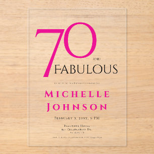 Invitations En Acrylique Soixante-dix ans et Fabuleux Minimal Rose 70e Anni