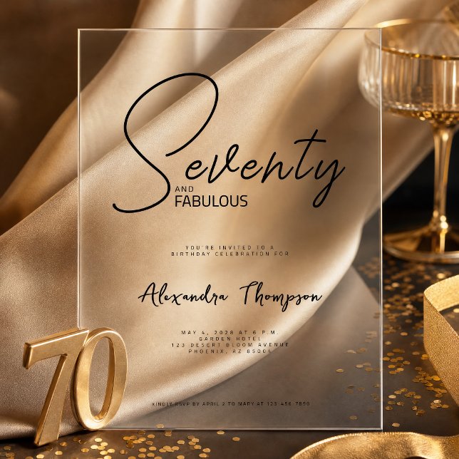 Invitations En Acrylique Soixante-dix ans et Fabuleux Script Fête d'anniver (Créateur téléchargé)