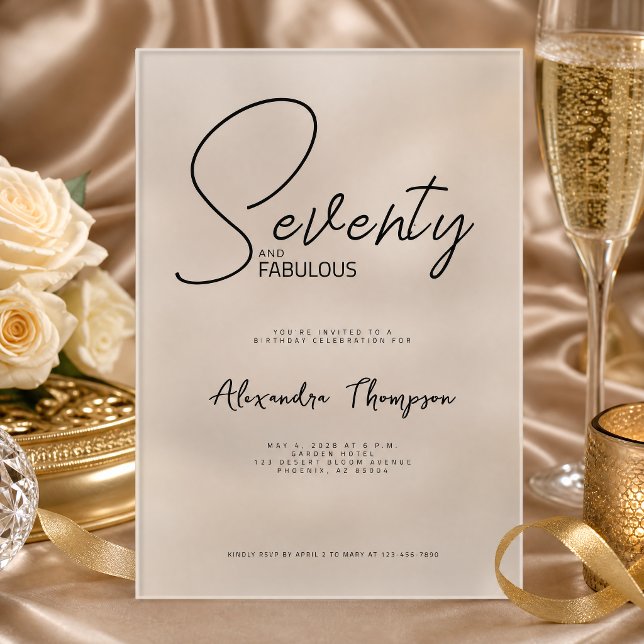 Invitations En Acrylique Soixante-dix ans et Fabuleux Script Fête d'anniver (Créateur téléchargé)
