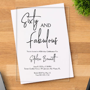 Invitations En Acrylique Soixante et Fantastique Script Fête d'anniversaire