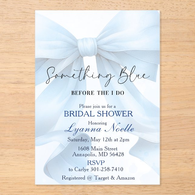 Invitations En Acrylique Something Blue avant mon Shower de Mariage (Recto)