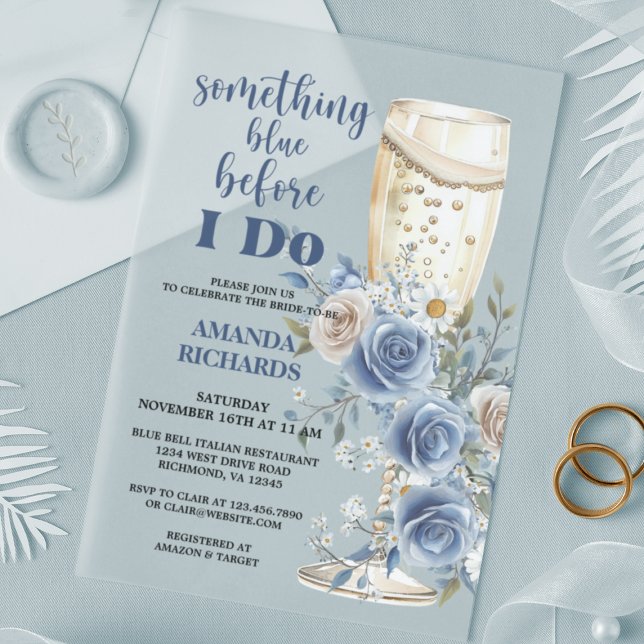 Invitations En Acrylique Something Blue Champagne Floral Bridal Shower (Créateur téléchargé)