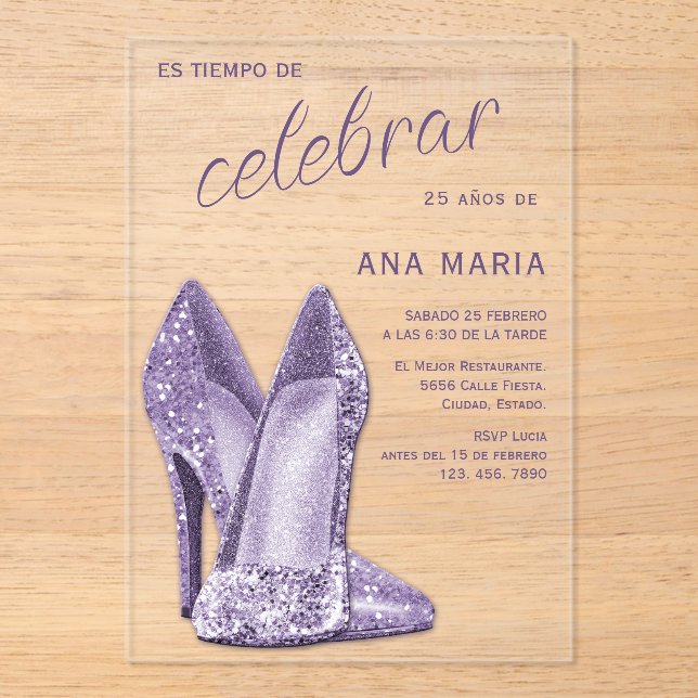 Invitations En Acrylique Sophisticated Amethyst Spanish Feminine Birthday  (Recto)
