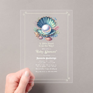 Invitations En Acrylique Sous le thème de la mer Little Pearl Baby shower