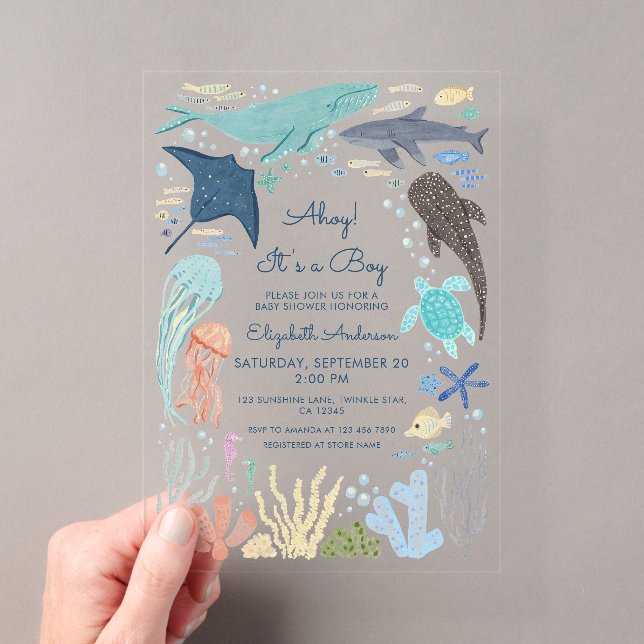 Invitations En Acrylique Sous l'océan Ahoy ! C'est un garçon (In situ (ordinateur de poche))
