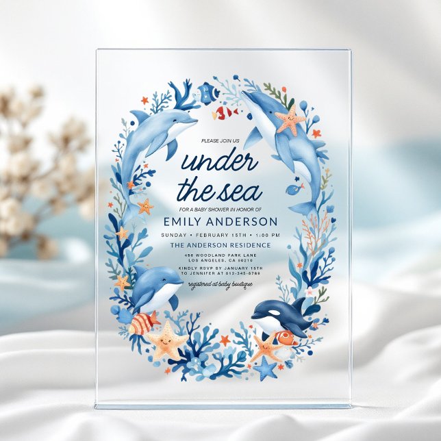 Invitations En Acrylique Sous l'océan Fête de Bébé Créatures Bleues (Créateur téléchargé)