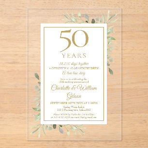 Invitations En Acrylique Souvenirs de 50 ans de mariage Greenery