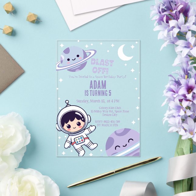 Invitations En Acrylique Space Astronaut for Boys| Galaxy Outer Space Party (Insitu (Mariage))