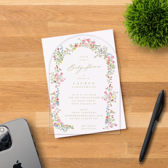Invitations En Acrylique Spring Elegant Dainty Floral Arch Baby Shower (Insitu (Carte d'invitation))