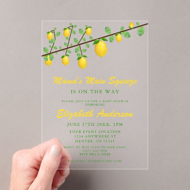 Invitations En Acrylique Squeeze Lemon principal Baby shower neutre pour le (In situ (ordinateur de poche))