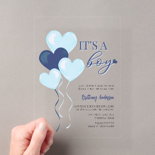 Invitations En Acrylique St-Valentin Cœur Bleu C'est un Garçon Baby Shower