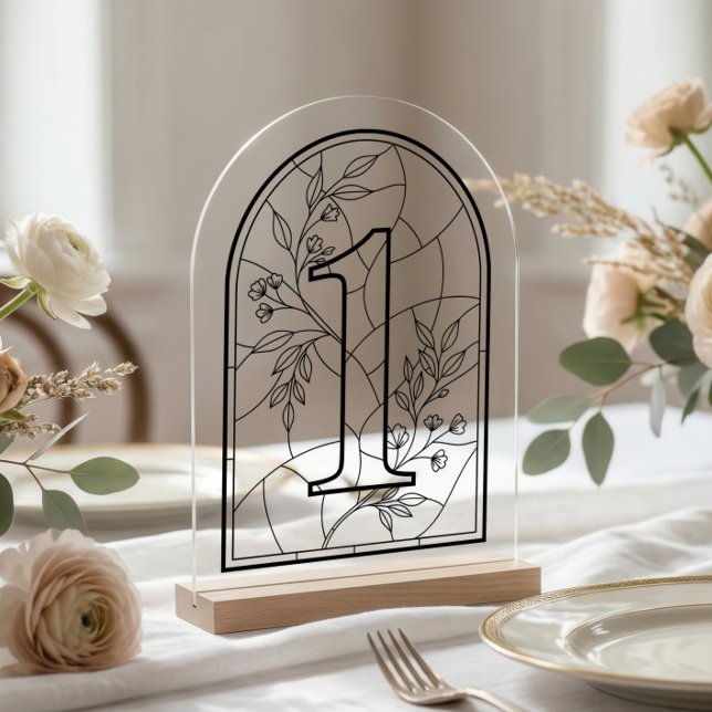 Invitations En Acrylique Stained Glass Style Table Number One (Wooden block not included)