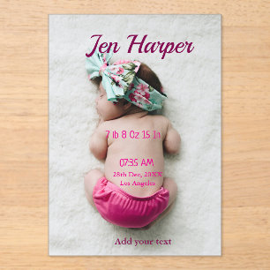Invitations En Acrylique Statistiques de naissance de bébé ajoutent un nom