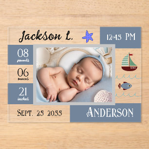 Invitations En Acrylique Statistiques sur la naissance des bébés Une photo 