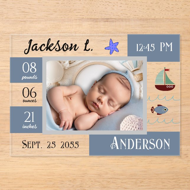 Invitations En Acrylique Statistiques sur la naissance des bébés Une photo  (Recto)