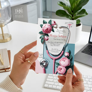 Invitations En Acrylique Stéthoscope Roses Roses Fleurs Roses Modernes Pour