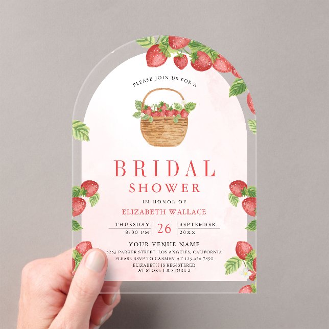 Invitations En Acrylique Strawberry Basket Berry Sweet Arch Bridal Shower (In situ (ordinateur de poche))