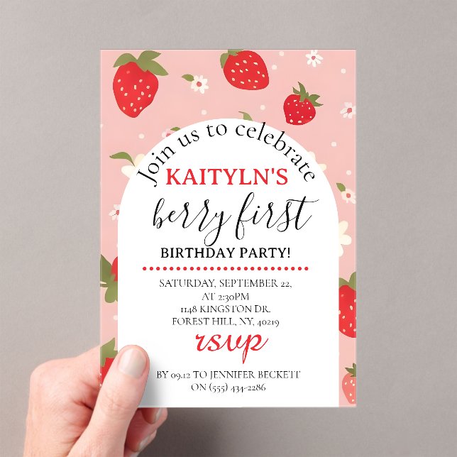 Invitations En Acrylique Strawberry Berry First Birthday (In situ (ordinateur de poche))