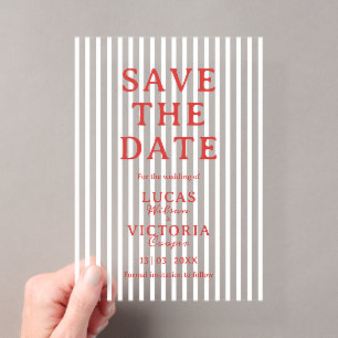 Invitations En Acrylique Stripe Rouge et Blanc Transparent Enregistrer La