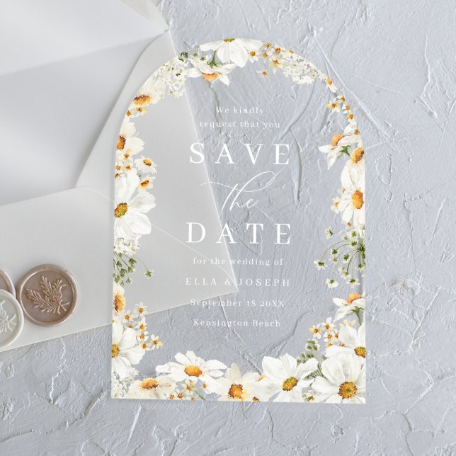 Invitations En Acrylique Stunning White Flowers Wedding Save The Date (Créateur téléchargé)