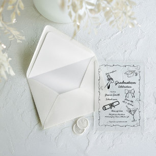 Invitations En Acrylique Style Doodle Graduation dessinée à la main