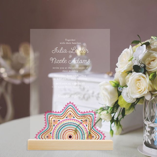 Invitations En Acrylique Style Mandala de Mariage Classique Orné Art Déco (Créateur téléchargé)