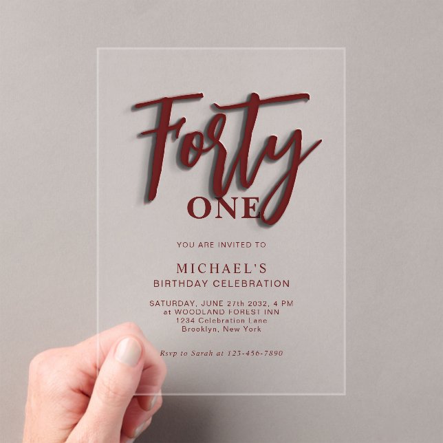 Invitations En Acrylique Stylish Red Script Quarante 40e Anniversaire Adult (In situ (ordinateur de poche))