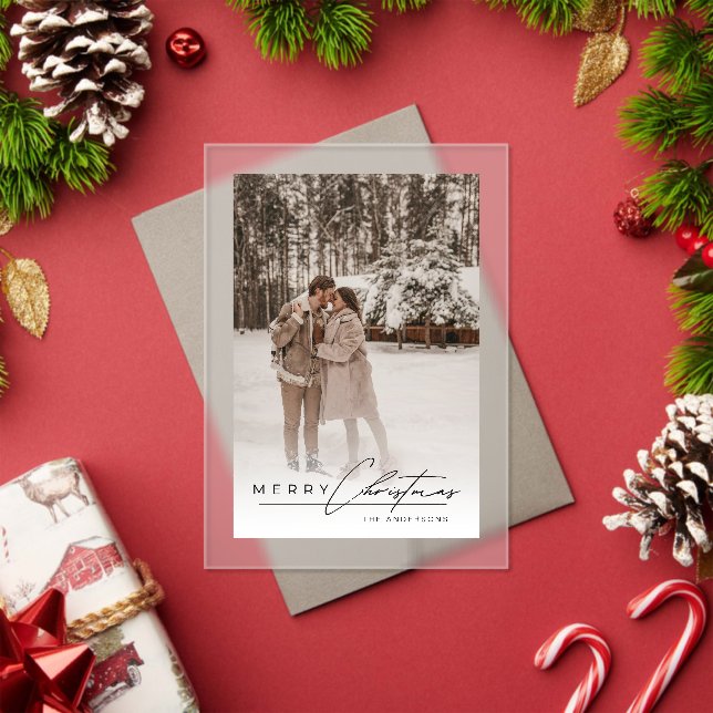 Invitations En Acrylique Stylish Script Elegant Photo Merry Christmas Card (Insitu (vacances))