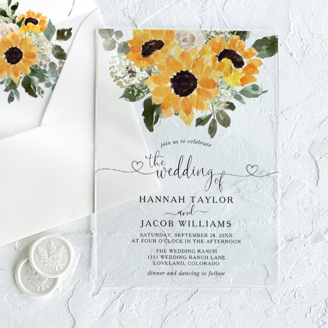 Invitations En Acrylique Sunflower Eucalyptus Mariage de verdure (Créateur téléchargé)