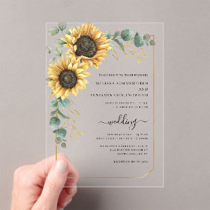 Invitations En Acrylique Sunflower Eucalyptus Mariage élégant
