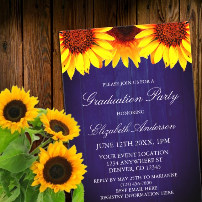 Invitations En Acrylique Sunflower Rustic Wood Graduation Party (Créateur téléchargé)