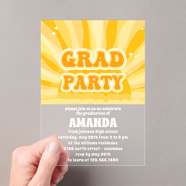 Invitations En Acrylique Sunshine Yellow Graduation Party (In situ (ordinateur de poche))