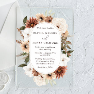 Invitations En Acrylique Superbe Boho Cadre Floral Mariage moderne