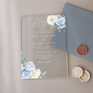 Invitations En Acrylique Superbe Botanique Blanc & Bleu Floral Mariage