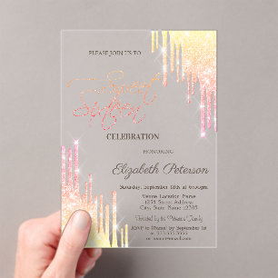 Invitations En Acrylique Superbe Ombre Paillettes Dégoulinantes Rose Gold