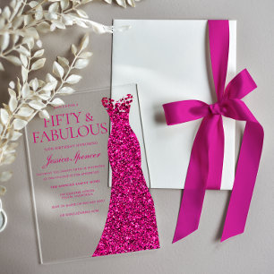 Invitations En Acrylique Superbe robe rose 50e fête d'anniversaire