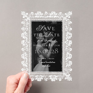 Invitations En Acrylique Superposition de photo en dentelle Noir et blanc E