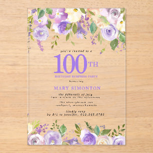 Invitations En Acrylique SURPRISE ACRYLIQUE TRANSPARENT Fleurs Violettes 10