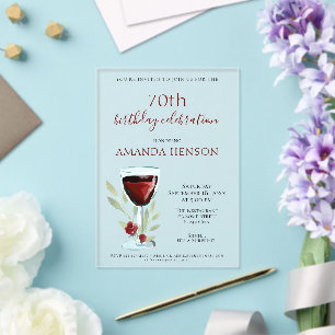 Invitations En Acrylique Surprise d'anniversaire 70 ans vin rouge Rustique