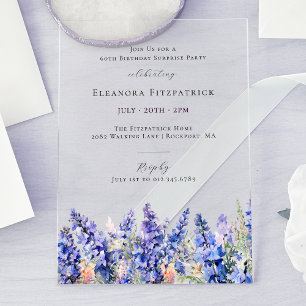 Invitations En Acrylique SURPRISE PARTY 60e anniversaire Juillet Fleur de n
