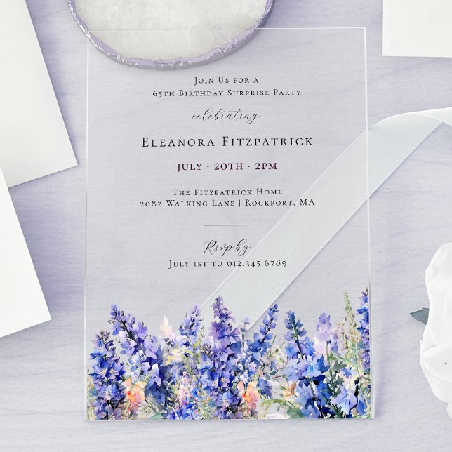 Invitations En Acrylique SURPRISE PARTY 65e anniversaire Juillet Fleur de n (Créateur téléchargé)