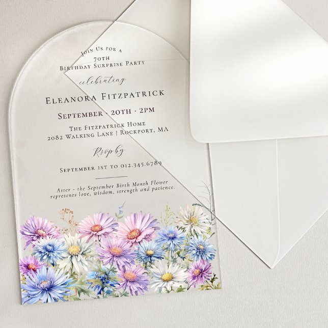 Invitations En Acrylique SURPRISE PARTY ARCH 70 September Birth Flower (Créateur téléchargé)