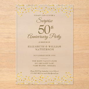 Invitations En Acrylique Surprise Party Golden 50e anniversaire de Mariage