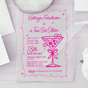 Invitations En Acrylique SURPRISE PARTY Pink Doodle Martini 18e anniversair