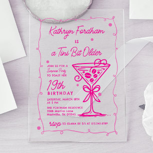 Invitations En Acrylique SURPRISE PARTY Pink Doodle Martini 19e anniversair