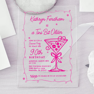Invitations En Acrylique SURPRISE PARTY Pink Doodle Martini 90e anniversair