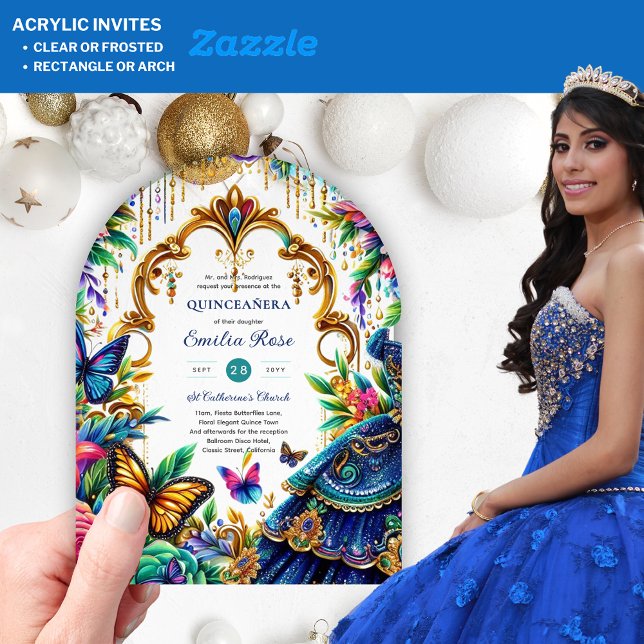 Invitations En Acrylique Sweet15 Papillons d'anniversaire Fiesta Quince en  (Créateur téléchargé)