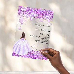 Invitations En Acrylique Sweet 16 ballerine violet robe papillons clair